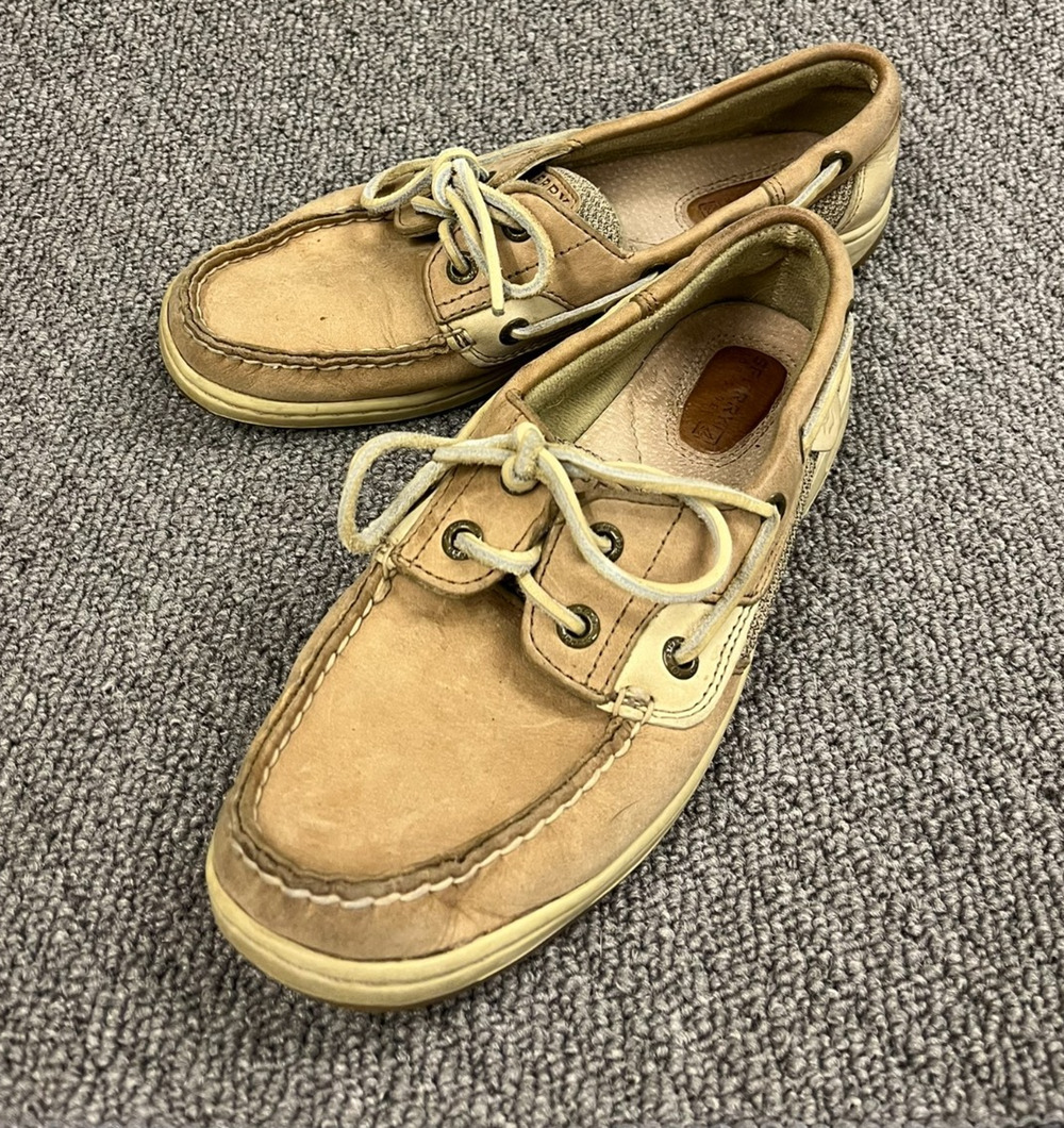 Sperry Top-Sider Boy's Tan Leather Boat Shoes Size 6.5 Casual Nautical Style